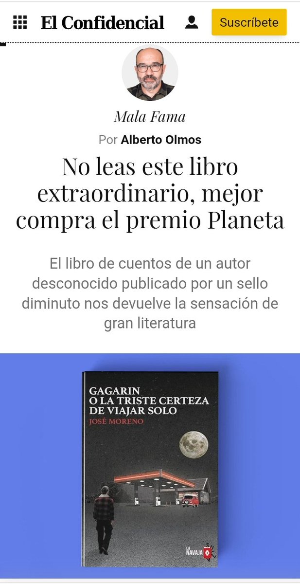 TiendaLaCapsula's tweet photo. Alberto Olmos ha escrito en @elconfidencial una columna sobre "Gagarin o la triste certeza de viajar solo".

Dice algunas cosas que no hubiera podido imaginar ni en cien años.

Estado actual: conmocionado, por qué no admitirlo. https://t.co/M0HFj1uTSn