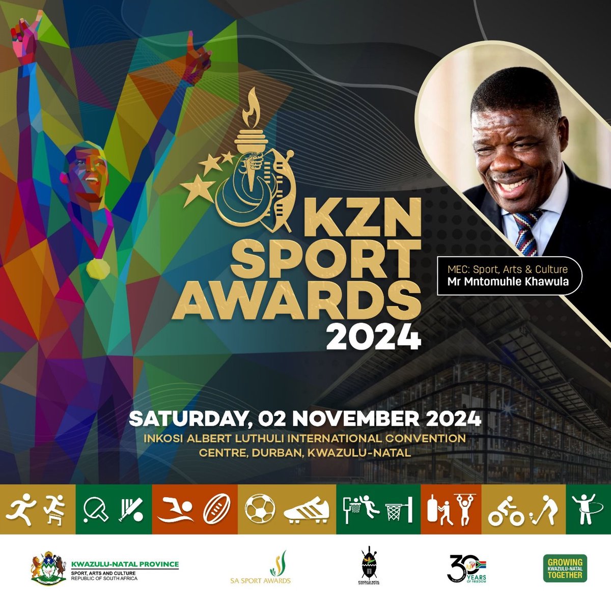 #KZNSportAwards celebrating 30 Years of sporting excellence. #Ezemidlalo #GrowingKwaZuluNatalTogether 🏃‍♀️🏃‍♂️🏃