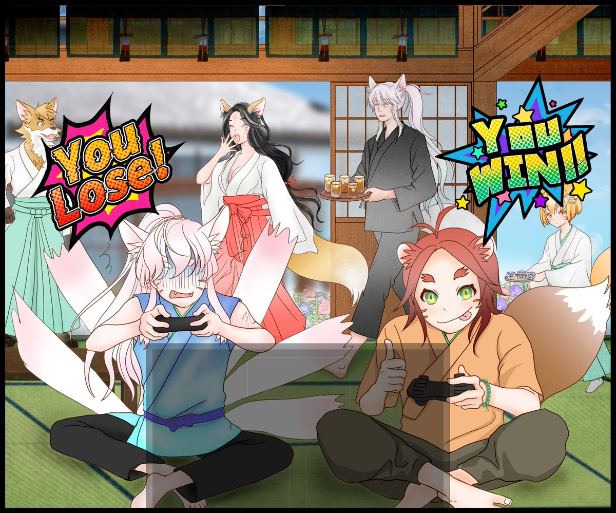 EraxTra's tweet image. Summer Game　夏の陣
#漫画が読めるハッシュタグ 
＃playgame 　　 #ゲーム　＃ｹﾞｰﾑは仲良く
#illustration　#神社
ゲームは仲良く
１P～４P（計6P）