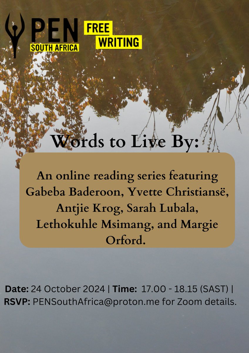 Please join us this Thursday for the fourth instalment of our online reading series, 'Words to Live By', featuring contributions from Gabeba Baderoon, Sarah Lubala, Margie Orford, Lethokuhle Msimang, Yvette Christiansë, and Antjie Krog.