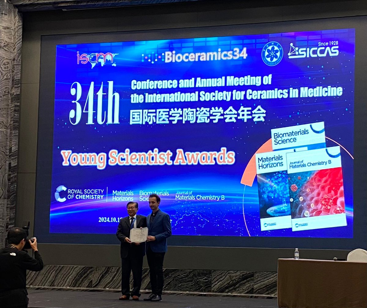 BiomaterialsUPC's tweet photo. Prof. Maria-Pau Ginebra (@MPGM2014 @ERC_BAMBBI) offered an Invited Talk at @Bioceramics34, while Postdoc Fellow Jan Grzelak (@jang_nano) gave an Oral Talk, for which he won the "Young Scientist Award". Congratulations, Jan!! https://t.co/M71SoT7gS6