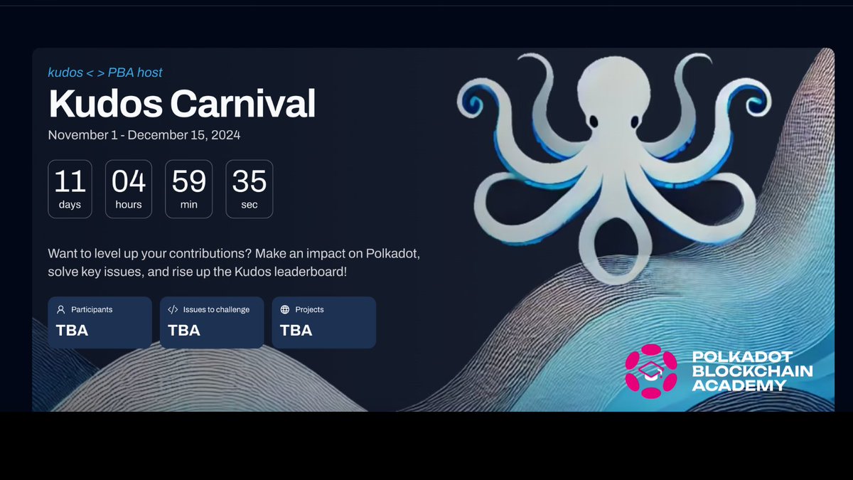 The countdown is on! ⏰ 

#PBA is joining forces with the <a href="/KudosPortal/">Kudos</a> team to run the first ever Kudos Open Issues Carnival! ♨️ 

The Kudos platform brings together open issues from across the Polkadot ecosystem and collates them in one, easy to navigate portal. The issues are