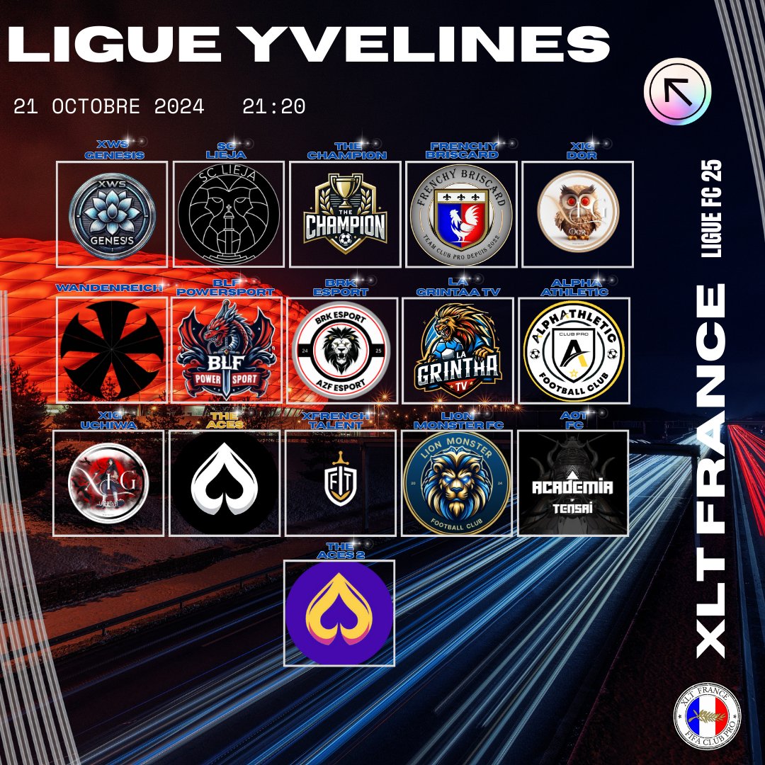 🏆Départ de la Ligue Yveline ce soir à 21h20 🏆

C'est avec enthousiasme que nous vous annonçons le début de la Ligue Yveline ce soir à 21h20 sur XLT France ! Préparez-vous à vivre une soirée palpitante, pleine de stratégies et de compétitions intenses.