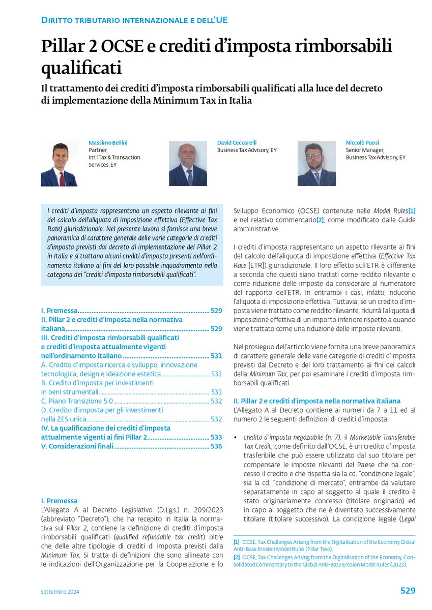 Gli autori discutono i crediti d'imposta italiani e il loro ruolo nel calcolo dell'Effective Tax Rate, esplorando la loro possibile classificazione come "crediti d'imposta rimborsabili qualificati".

novitafiscali.ch/articoli/2024/…