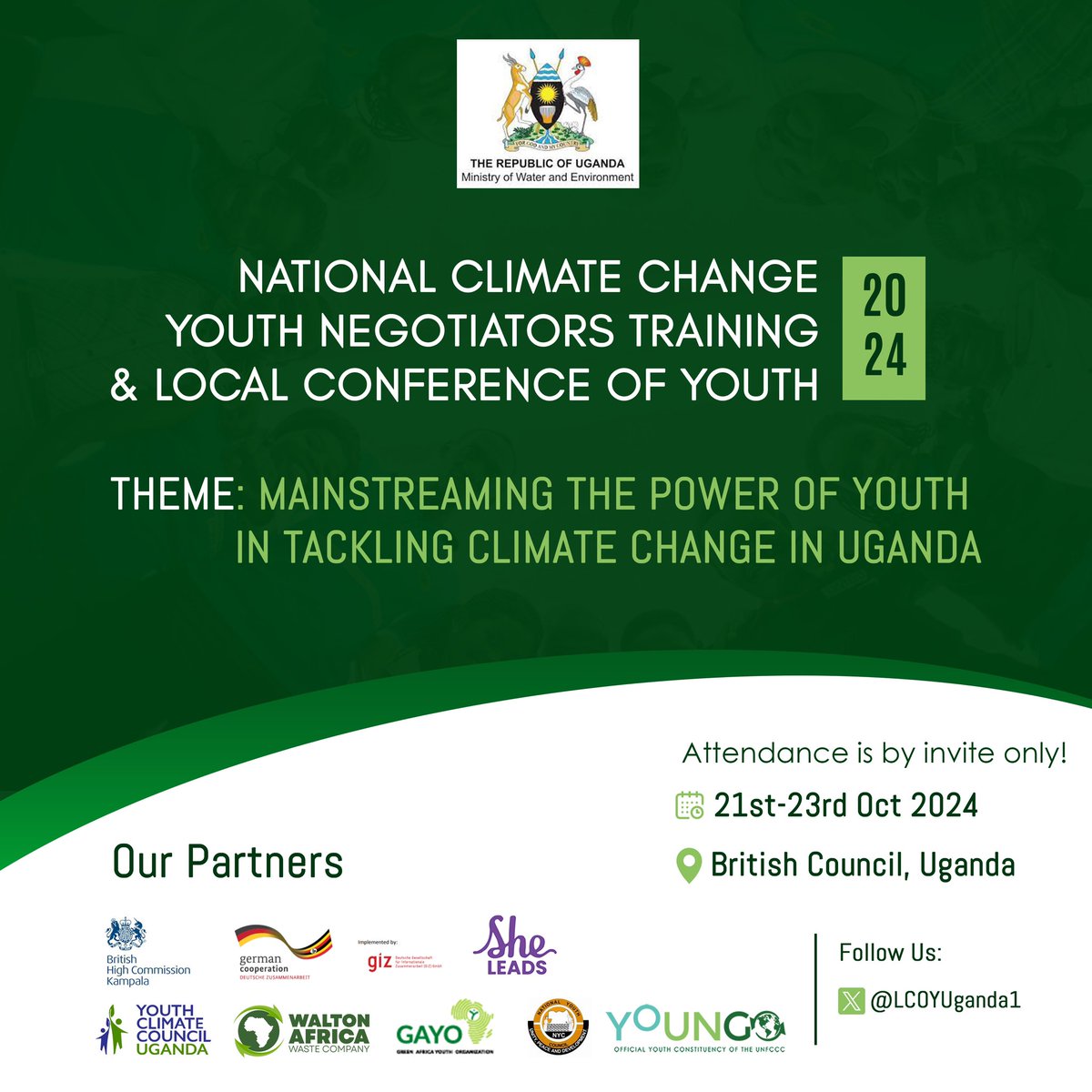 #HappeningNow together with the <a href="/LCOYUganda/">Local Conference of Youth-Uganda</a> , the <a href="/NYCofUganda/">National Youth Council Uganda</a>  and the @GAYO , is spearheading this year’s capacity building of the national climate change youth negotiators. 
#ClimateAction #YouthEmpowerment #Sustainability #Uganda #ClimateChange #YouthLeadership #LCOYUganda
