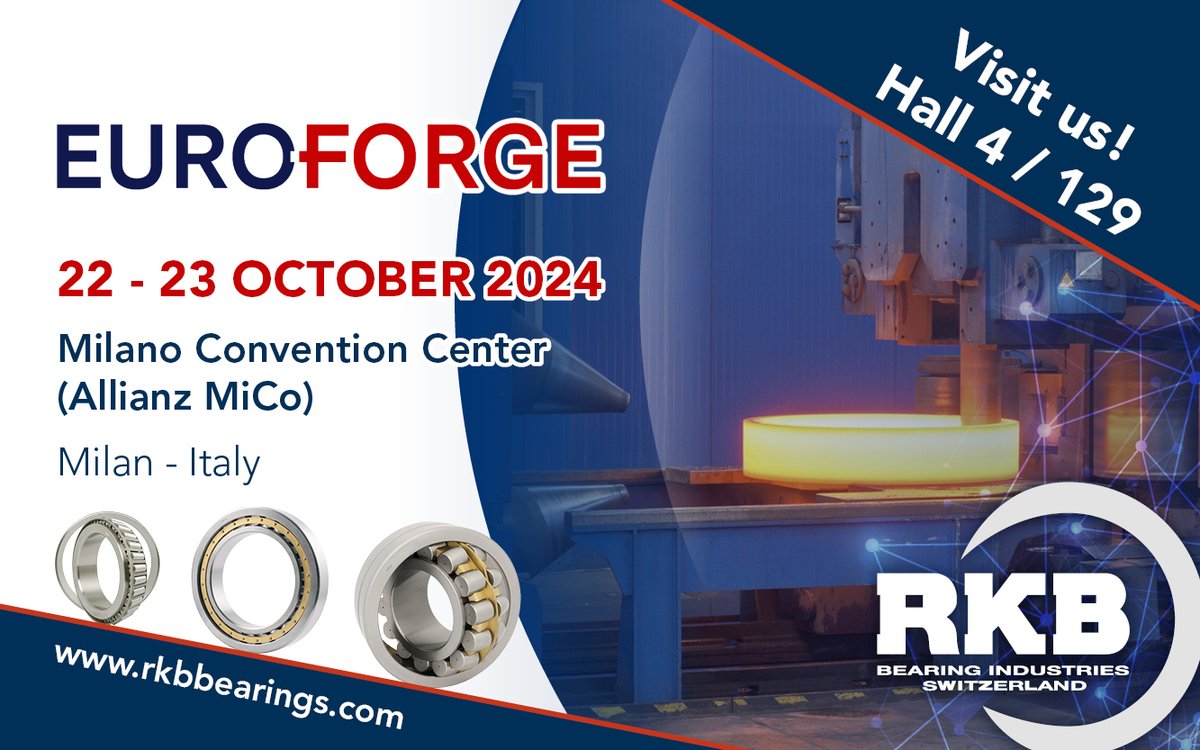 RKBbearings's tweet image. This week, on October 22 and 23, RKB will be in Milan, Italy, at the Milano Convention Center for EUROFORGE conFAIR 2024, Europe's only fair and conference specifically designed for the forging industry.
Find our team at Hall 4, Stand 129!
#RKBbearings #forging #italy #milano