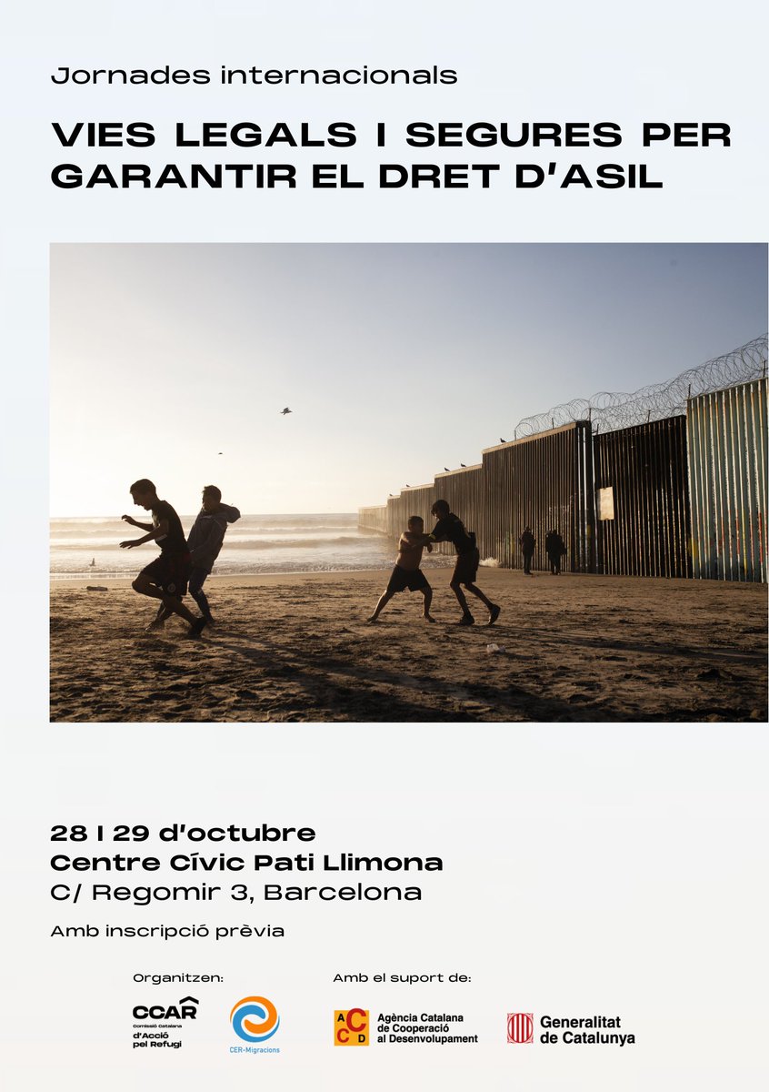 📣 Els propers 28 i 29 d’oct analitzarem diverses experiències de reassentament i corredors humanitaris d’arreu del món a les jornades organitzades  al <a href="/patillimona/">Pati Llimona</a>. També us presentarem l' informe el·laborat amb el <a href="/CER_Migracions/">CER Migracions</a> 
Inscripcions a👇 forms.gle/E395S1Np5oAdyW…