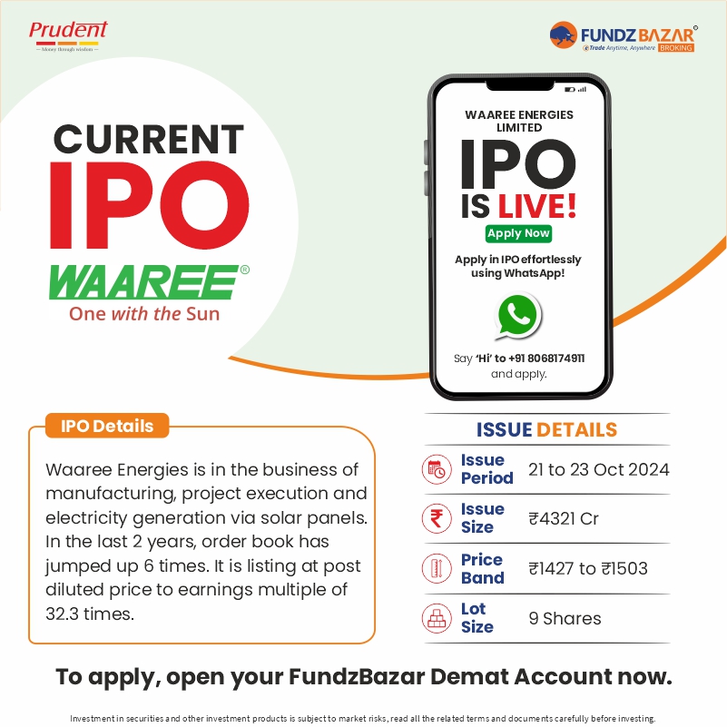 fundzbazar_b's tweet image. Waaree Energies Ltd. IPO is LIVE on FundzBazar Broking.

To apply, Open your FundzBazar Demat Account now - bit.ly/2HhTO5z

Disc - bit.ly/3HdW7TF

#WaareeEnergies #IPO  #currentIPO #IPOAlert #ipolisting #StockMarket #StockMarketUpdate #investinIPO #NewIPO