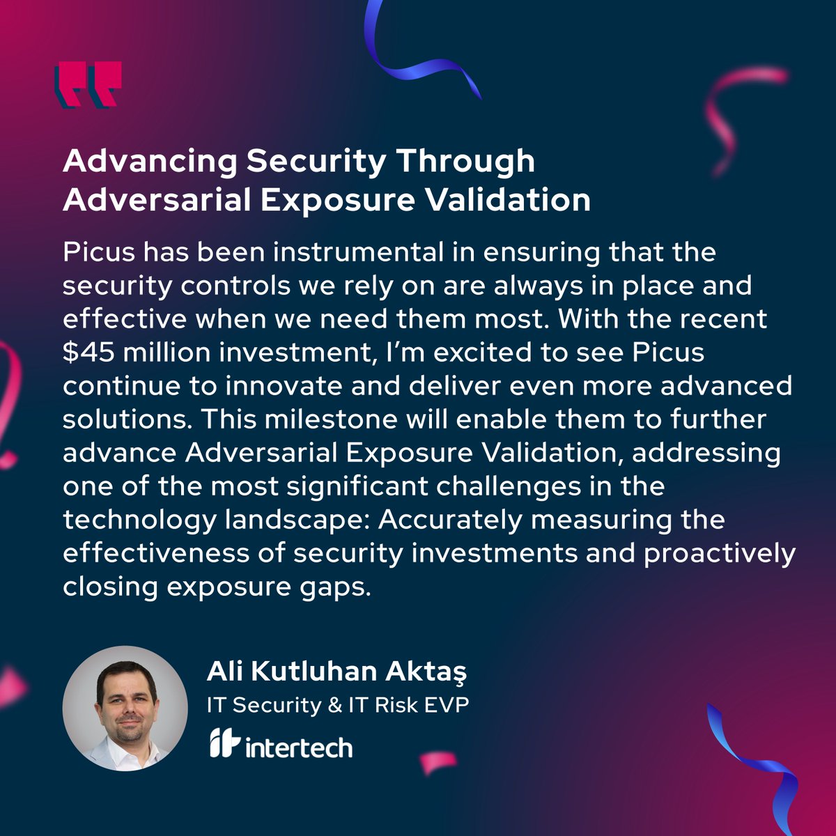 PicusSecurity's tweet image. Ali Kutluhan Aktaş, IT Security &amp;amp; IT Risk EVP, highlights how Picus ensures security controls are always effective. With our $45M Series C investment, we’re advancing #AdversarialExposureValidation to help close exposure gaps. 

Read more: hubs.li/Q02TYyXW0