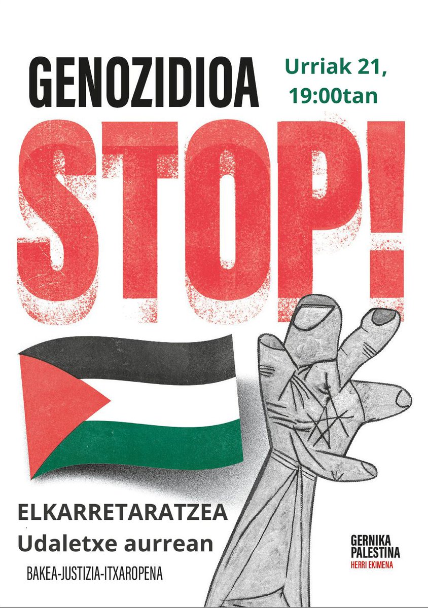 Ez diezayoun utzi Palestinaz hitzeitiai!

Usurbilgo gaztiok e gaurko elkarretaratzian izango gea