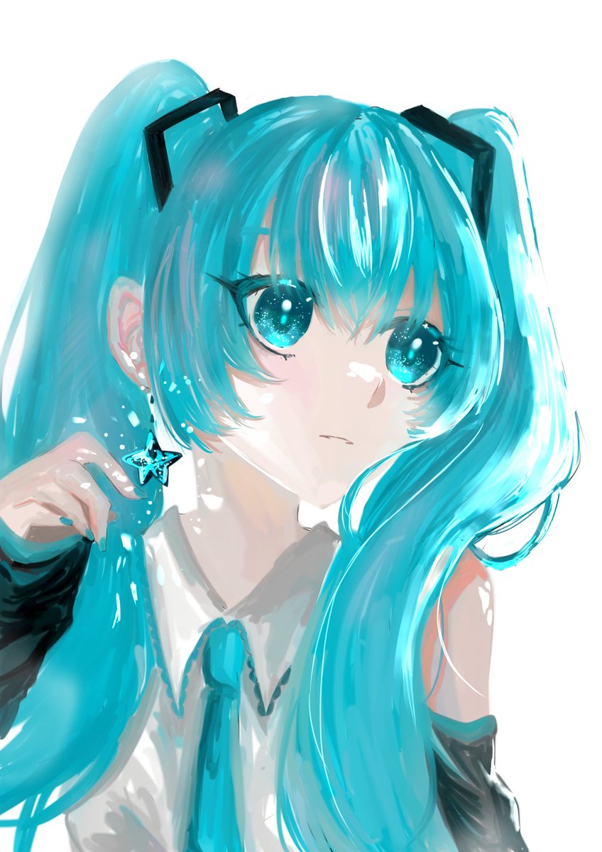 初音ミク「雨兎さんのミクさん!キラキラ光る、ミクさんカラーの星と一緒だホー☆厚塗りなタッチ」|piapro(ピアプロ)のイラスト