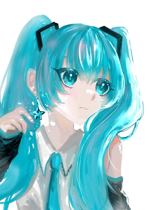 雨兎さんのミクさん!キラキラ光る、ミクさんカラーの星と一緒だホー☆厚塗りなタッチが素敵だホー(*^。^*)【】 #piapro #初音ミク 