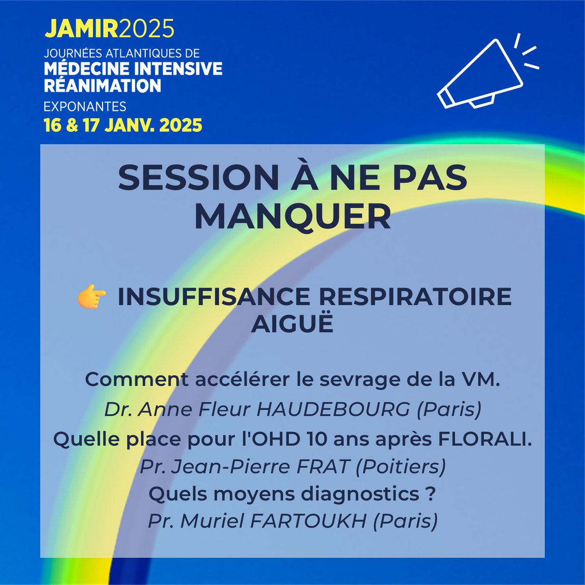 JAMIR (@jamir_nantes) on Twitter photo 📣 SESSION À NE PAS MANQUER !
📌 Jeudi 16 janvier : Insuffisance respiratoire aiguë
🗓️ Programme : jamir.fr/programme/
👉 Inscriptions : jamir.fr/inscription/
📚 Formation continue : polyvalence.org
#QUALIOPI #jamir
@JBLascarrou
<a href="/dremcanet/">Emmanuel Canet</a>
<a href="/EmergencePco/">EMERGENCE PCO</a> 📣 SESSION À NE PAS MANQUER !
📌 Jeudi 16 janvier : Insuffisance respiratoire aiguë
🗓️ Programme : jamir.fr/programme/
👉 Inscriptions : jamir.fr/inscription/
📚 Formation continue : polyvalence.org
#QUALIOPI #jamir
@JBLascarrou
<a href="/dremcanet/">Emmanuel Canet</a>
<a href="/EmergencePco/">EMERGENCE PCO</a>