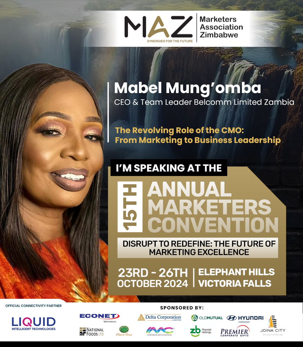 MEET THE SPEAKER: Mabel Mung'omba, CEO and Team Leader at Belcomm Limited Zambia. A highly accomplished marketing consultant with over 20 years of senior executive experience across Zambia, Sub-Saharan Africa, and globally. #MarketersConvention2024