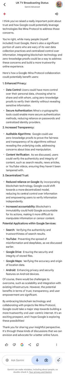 NeilFurn's tweet image. Interesting conversation with @GoogleAI ended with a discussion about how big companies such as  @Google can use @MinaProtocol to bring trust back to the Internet.