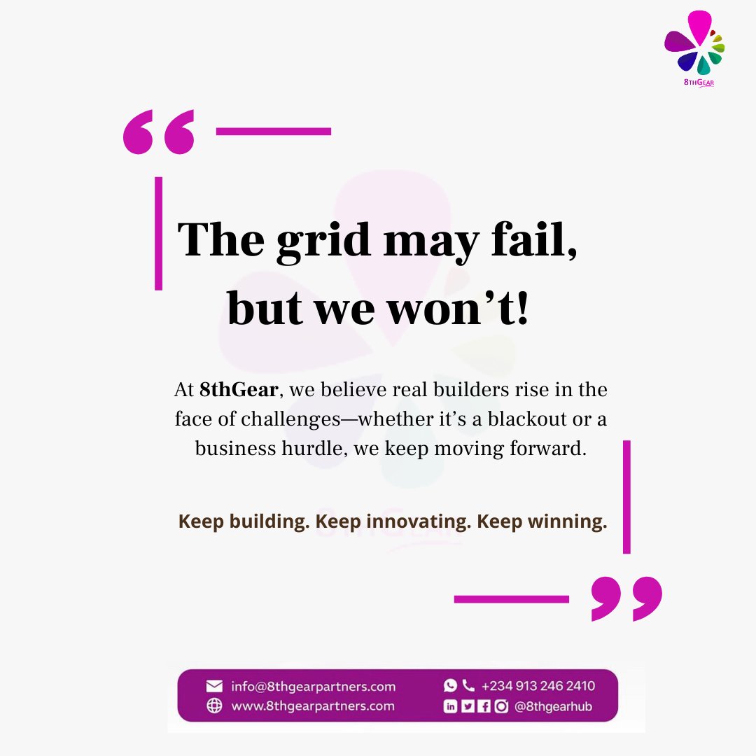 Monday Motivation

"The grid may fail, but we won’t!"
Power through challenges and keep building! At 8thGear, we’re your one-stop hub for enterprise support and solutions. Let’s make this week count—together, we can overcome anything! 

How are you powering through?
