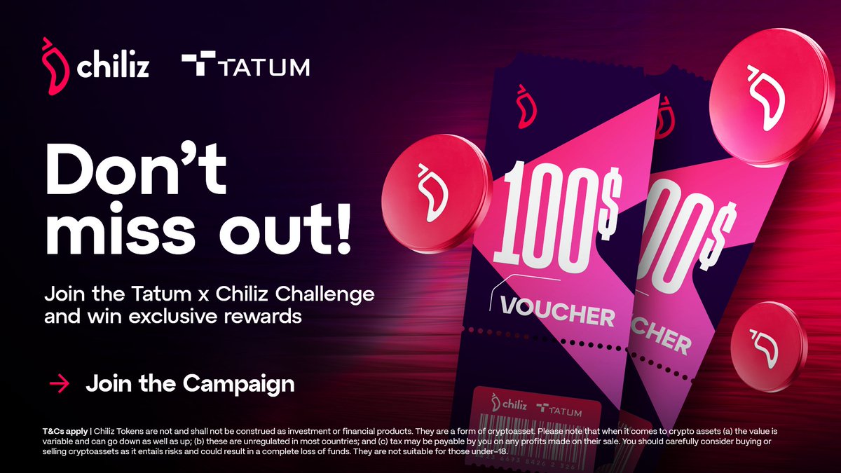 Chiliz - The Sports Blockchain โฝ๐ (@chiliz) on Twitter photo ๐๐% ๐๐๐ญ๐ฎ๐ฆ ๐๐จ๐ฎ๐๐ก๐๐ซ ๐๐จ๐๐: BโCโโ
Head over to the Tatum Developer Channel on our official Chiliz Discord and claim a 33% discount code on Tatum's annual plan. First 100 users only.
And don't forget to join our Zealy with <a href="/tatum_io/">Tatum</a> ๐
#BUILDONCHILIZ โก $CHZ ๐๐% ๐๐๐ญ๐ฎ๐ฆ ๐๐จ๐ฎ๐๐ก๐๐ซ ๐๐จ๐๐: BโCโโ
Head over to the Tatum Developer Channel on our official Chiliz Discord and claim a 33% discount code on Tatum's annual plan. First 100 users only.
And don't forget to join our Zealy with <a href="/tatum_io/">Tatum</a> ๐
#BUILDONCHILIZ โก $CHZ