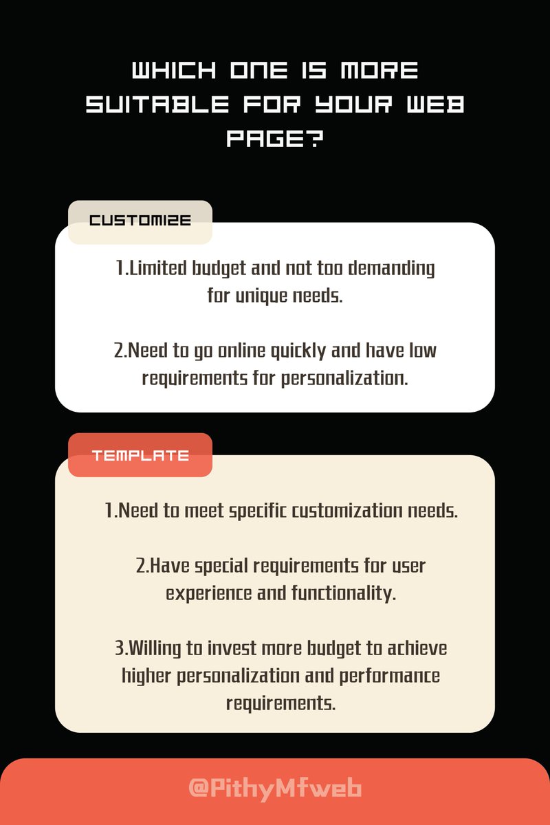 PithyMfweb's tweet image. Template web pages and custom web pages each have their advantages.
Whats the different &amp;amp;How to choose?🤔
Here are little tips.📕