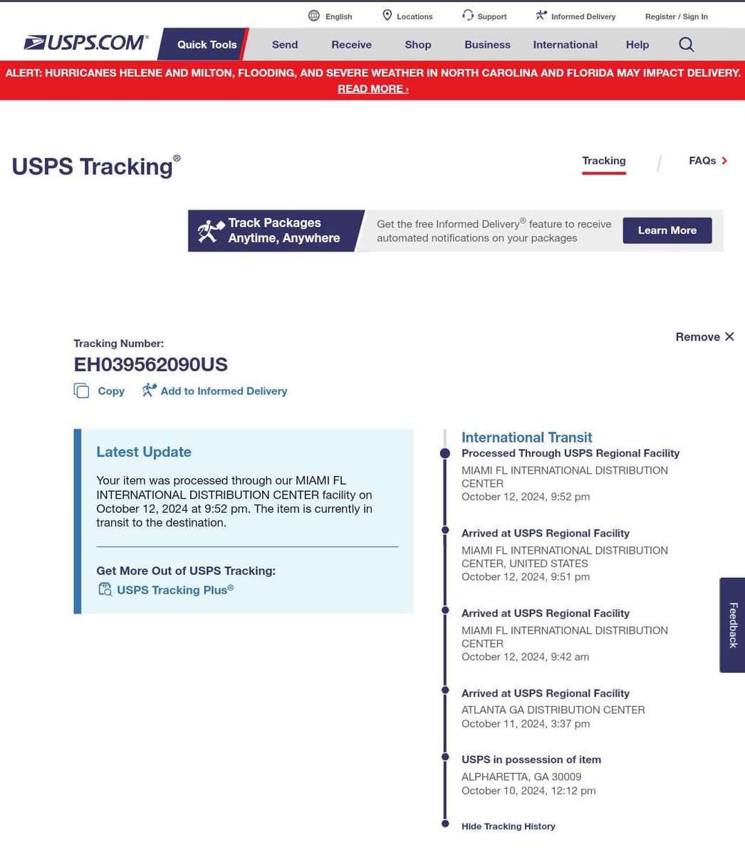 joudathashmi's tweet photo. @SPL_CARE As per USPS it has been dispatched to Saudi 9 days earlier , please find screenshot https://t.co/wZQR2mNe3h