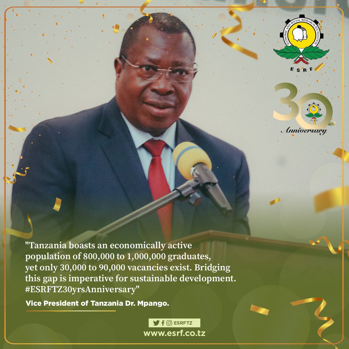 ESRF (@esrftz) on Twitter photo As we commemorate 30 years of the Economic and Social Research Foundation (ESRF), vice President <a href="/dr_mpango/">Dr. Philip Isdor Mpango</a> acknowledges its vital role in nurturing a vibrant intellectual community in Tanzania. #ESRFTZ30yrsAnniversary As we commemorate 30 years of the Economic and Social Research Foundation (ESRF), vice President <a href="/dr_mpango/">Dr. Philip Isdor Mpango</a> acknowledges its vital role in nurturing a vibrant intellectual community in Tanzania. #ESRFTZ30yrsAnniversary
