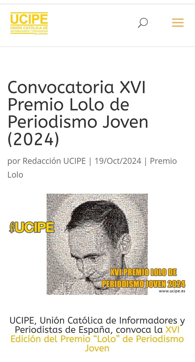 Un año más <a href="/UCIPE_es/">UCIPE</a> abre la convocatoria para presentar las candidaturas al Premio Lolo de #Periodismo joven <a href="/BeatoLolo/">Beato Lolo</a>
Toda la información aquí.
⬇️ ucipe.es/convocatoria-x…