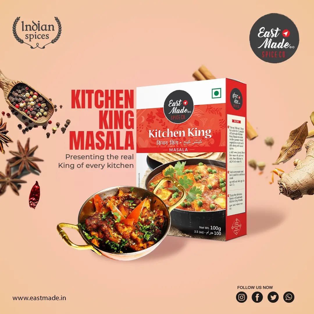 Eastmadespices's tweet image. Try the Eastmade Kitchen King Masala, which imparts an unforgettable taste to any dish and makes you want more.

#EastmadeSpices #Eastmade #KitchenKingmasala #FlavorfulFeast #EastmadeEats #HealthyCooking #Health  #SpicesOfIndia  #IndianMasala #Mehsana #Gujarat #indianfood