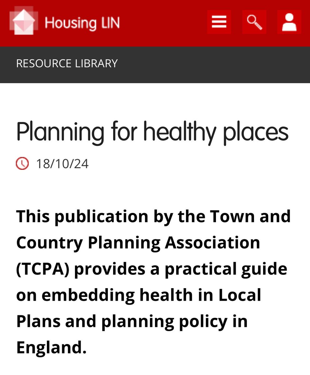 With #Housing &amp; #Neighbourhoods a proven social determinant of #Health, this <a href="/theTCPA/">Town & Country Planning Association</a> guide gives the why, where &amp; how planning for healthy homes &amp; healthy places is a must. It’s now also a key resource on our curated #Planning webpage ⬇️
housinglin.org.uk/Topics/type/Pl…

#NHSplan