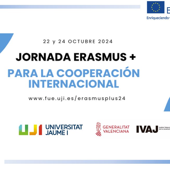 EUROFUE-UJI (@eurofue_uji) on Twitter photo 📢Últimes inscripcions per a la Jornada Erasmus+ per a la Cooperació Internacional organitzada per <a href="/UJIuniversitat/">Universitat Jaume I</a> el 22 i 24 d'octubre🗓️El projecte #MentalHigh participarà per parlar de l'experiència com a Capacity Building HE, ens acompanyes tu també?
🖱️fue.uji.es/erasmusplus240 📢Últimes inscripcions per a la Jornada Erasmus+ per a la Cooperació Internacional organitzada per <a href="/UJIuniversitat/">Universitat Jaume I</a> el 22 i 24 d'octubre🗓️El projecte #MentalHigh participarà per parlar de l'experiència com a Capacity Building HE, ens acompanyes tu també?
🖱️fue.uji.es/erasmusplus240