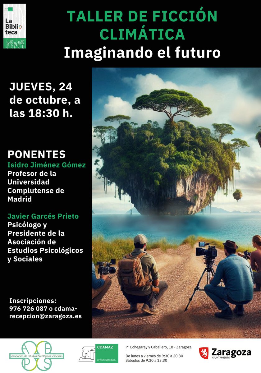 📣¡¡Atención profes y educadores/as!!

🌎Este jueves 24 os invitamos este taller de FICCIÓN CLIMÁTICA.
Un proyecto educativo para sensibilizar sobre el cambio climático de una forma creativa y proactiva: 🎬cine+literatura📗

INSCRÍBETE 👇
zaragoza.es/sede/servicio/…