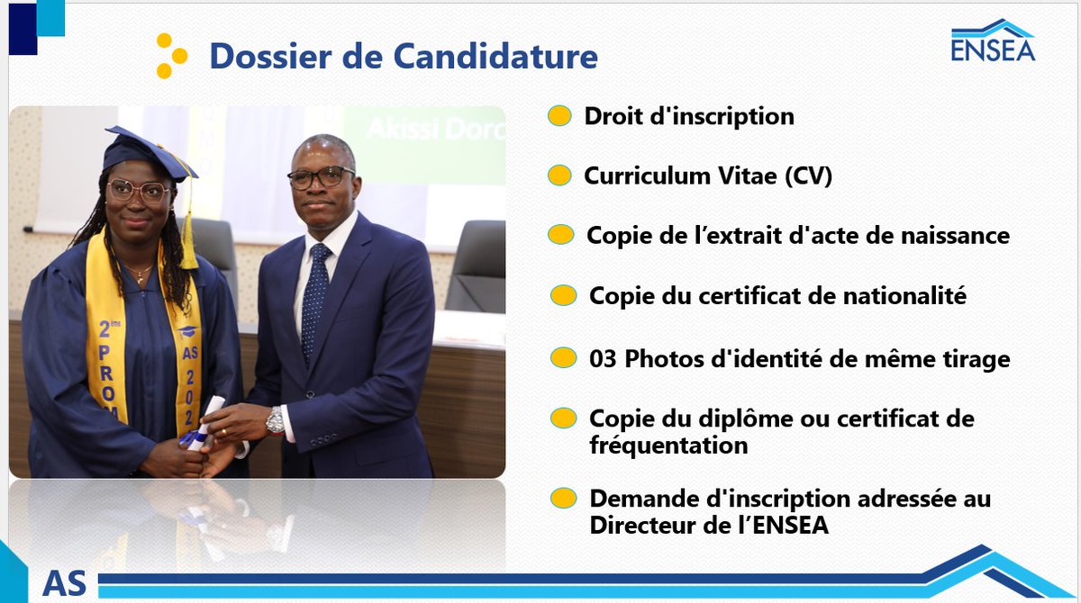 EnseaO's tweet photo. #Bon_à_Savoir | Quels sont les dossiers à fournir pour présenter le Concours des #Analystes #Statisticiens (AS) Session 2025 à l'@EnseaO
d'Abidjan.
@MPD_CI , @AFD_France , @BM_Afrique , @the_ACEProject https://t.co/KZ6nePrKSf