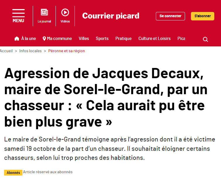 RurauxC's tweet photo. 21/10/2024 - Agression d'un élu par un chasseur !

Le Maitre de Sorel-le-Grand dans la #Somme a été agressé par un chasseur alors qu'il essayait d'éloigner des chasseurs trop proches des habitations selon lui.

#insecuriterurale #rurauxencolere #chasse
https://t.co/6xA2RV9KIu https://t.co/1iAuAbqJc2