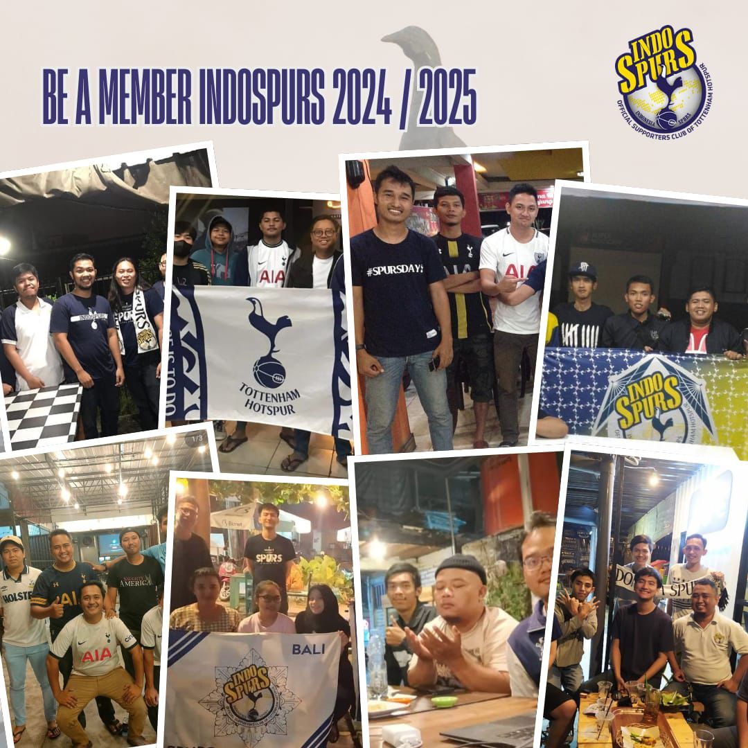 Halo fans Tottenham Hotspur
Program membership <a href="/IndoSpurs/">Indonesia Spurs</a> 2024/2025 telah dibuka mulai tanggal 21 Oktober - 03 November 2024!
Segera daftar dan bergabung dengan komunitas Die Hard Spurs Fans dari seluruh Indonesia! #COYS 
Info lebih lanjut silahkan hubungi nomor PIC yang tertera.