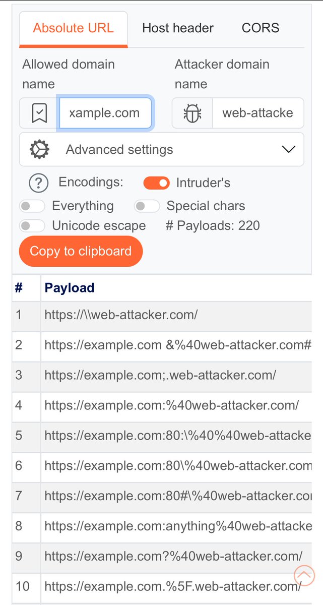 📒 URL validation bypass cheat sheet 

📄 This cheat sheet contains payloads for bypassing URL validation. These wordlists are useful for attacks such as server-side request forgery, CORS misconfigurations, and open redirection.

portswigger.net/web-security/s…

#bugbounty #bugbountytips