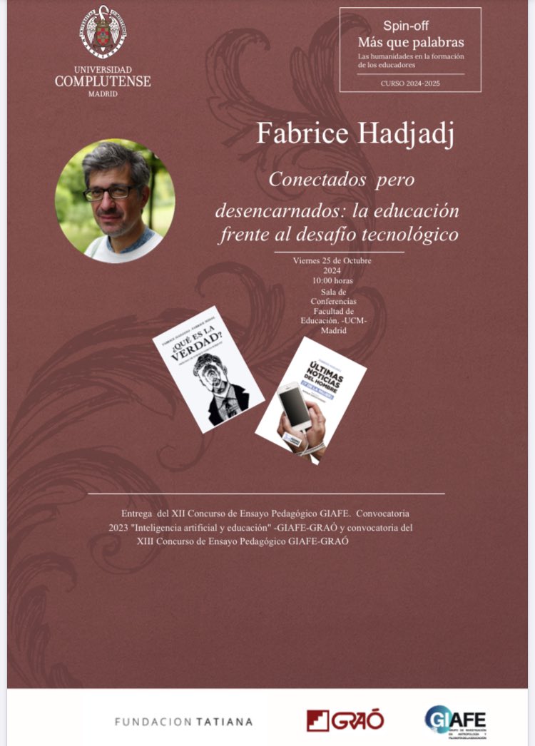El viernes tenemos una cita!! Conversaremos con Fabrice Hadjad con la mediación lingüística de nuestra compañera <a href="/bthoilliez/">Bianca Thoilliez</a> Os esperamos!! <a href="/ucm_educacion/">Facultad Educación UCM</a> <a href="/fund_tatiana/">Fundación Tatiana</a>