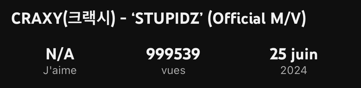 CraxySupportFr's tweet photo. ♡CRAXY | 211024
Plus que 461 vues pour atteindre les 1M✨
~
Only 461 views left to reach 1M✨
🔗 https://t.co/MgsxpdvX4U
#Let_s_make_it
#RE_ #STUPIDZ
#크랙시 #CRAXY
#크라운 #CROWN https://t.co/p7MH3kEiTm