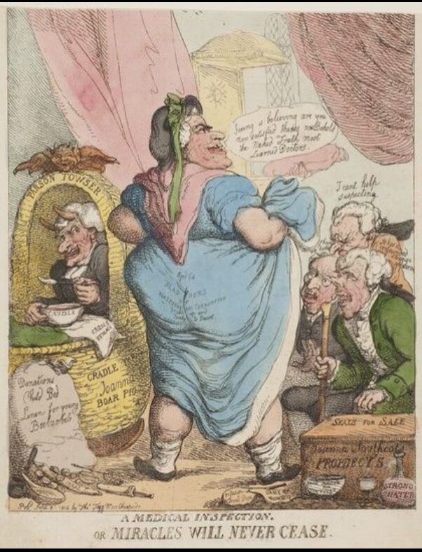 Today's blog commemorates the  1814 announcement by the 64 year old Joanna Southcott that she would be giving birth  to a god-child, to be called Shiloh. Cue much mirth and a savage Rowlandson caricature...  mikerendell.com/rowlandsons-ta…