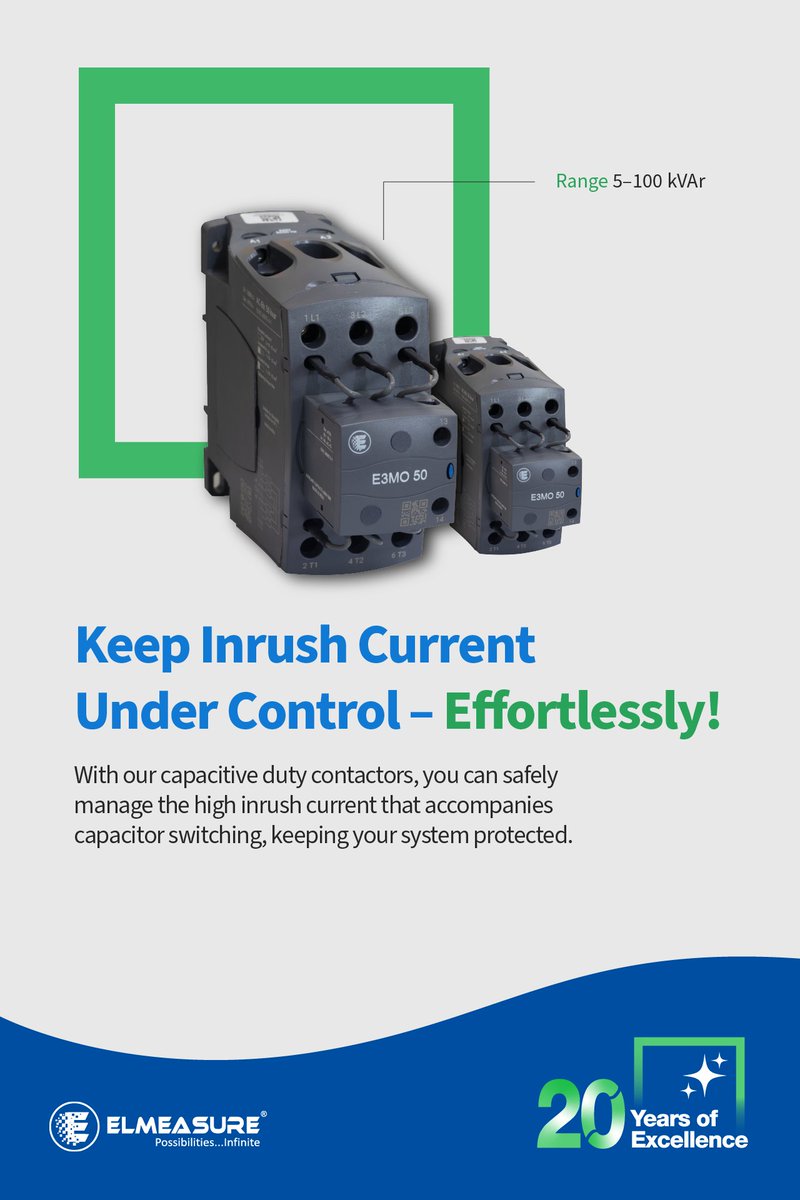 ElMeasureIndia's tweet image. Effortlessly manage inrush currents with Elmeasure&apos;s capacitive duty contactors. Protect your system during capacitor switching.

Learn more: elmeasure.com/low-voltage-sw…

#InrushCurrent #CapacitorSwitching #Elmeasure #contactors