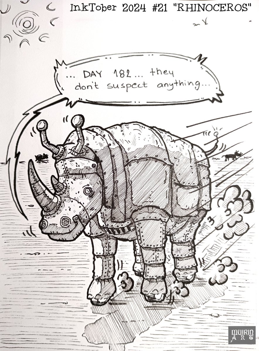 NanaHonkonen's tweet image. #Inktober2024 #21 &quot;RHINOCEROS&quot;
#PigmaMicrons on #sketchbook
#rhinoceros #inktoberrhinoceros #rhino #robots #muirinartinktober2024 #muirinartrobots #drawingchallenge #drawing #draw #illustrations #inktober #finland #suomitaide #suomi #taide #inktoberfinland @inktober @drawmearobot