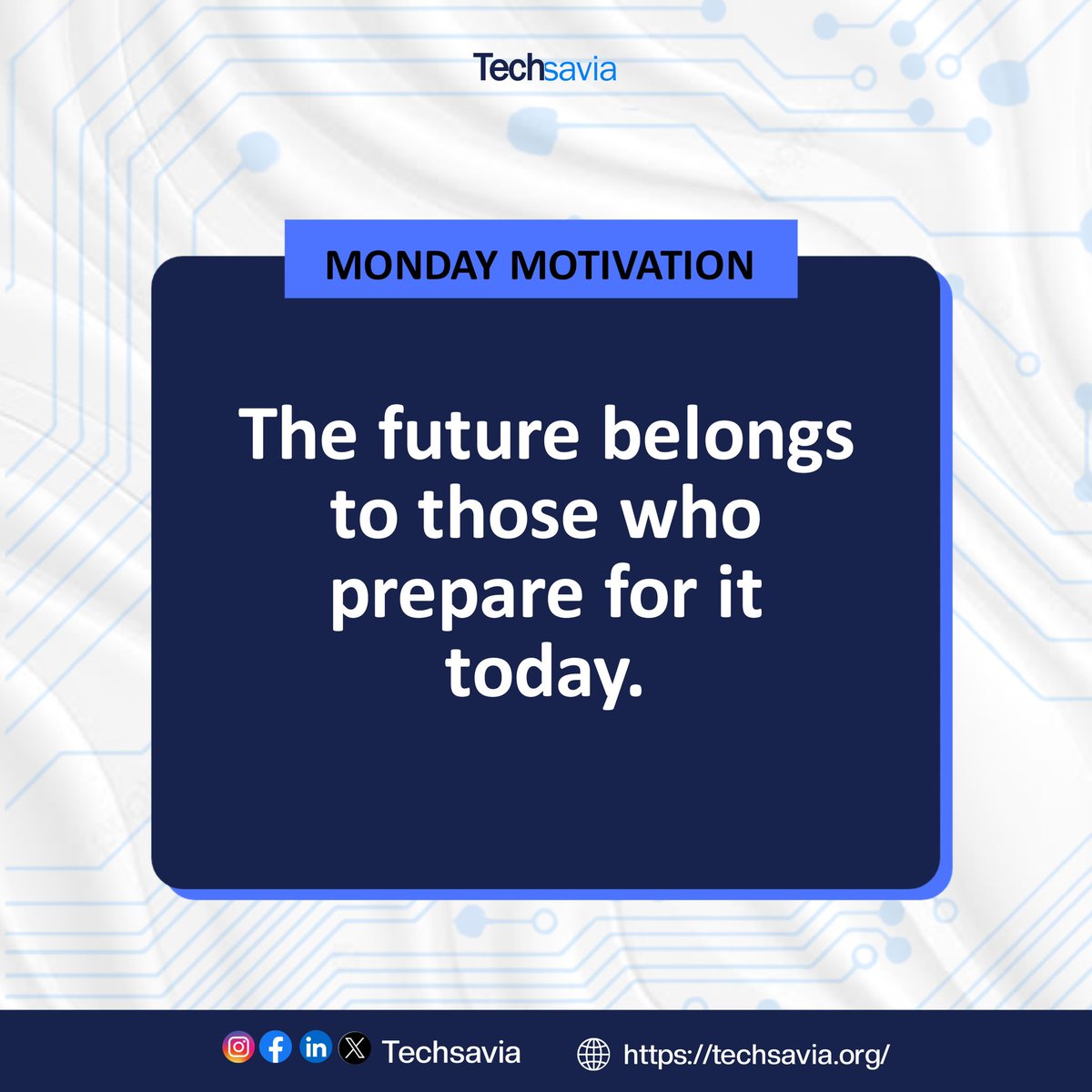 Techsavias's tweet image. The journey toward success is not a matter of chance but a matter of choice. The steps you take today shape the opportunities you&apos;ll have tomorrow.

Start small, stay consistent, and embrace growth.

#Techsavia #MondayMotivation