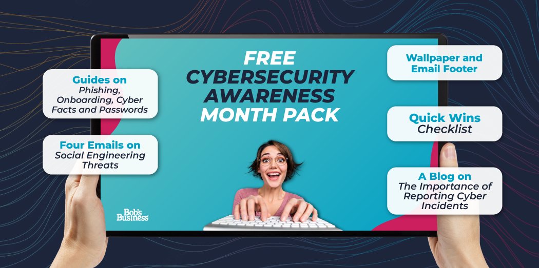🚨 October is Cybersecurity Awareness Month, and Bob's Business has released their Cybersecurity Awareness Month Pack 🚨

This pack is designed to help you and your team strengthen your cybersecurity knowledge and practices🚀

Download the pack here 👉 bit.ly/3AiWKea
