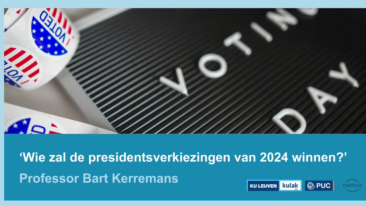 KU Leuven Kulak (@kuleuvenkulak) on Twitter photo Wie zal de #presidentsverkiezingen van 2024 winnen?
<a href="/BartKerremans/">Bart Kerremans</a> professor internationale politieke economie en Amerikaanse politiek aan <a href="/KU_Leuven/">KU Leuven</a> duikt op 24/10 in de sterktes en zwaktes van de kandidaten.
▶️ Schrijf je in <a href="/PostunivCentrum/">PUC - KU Leuven Continue</a>
puc.kuleuven.be/nl/opleiding/w… Wie zal de #presidentsverkiezingen van 2024 winnen?
<a href="/BartKerremans/">Bart Kerremans</a> professor internationale politieke economie en Amerikaanse politiek aan <a href="/KU_Leuven/">KU Leuven</a> duikt op 24/10 in de sterktes en zwaktes van de kandidaten.
▶️ Schrijf je in <a href="/PostunivCentrum/">PUC - KU Leuven Continue</a>
puc.kuleuven.be/nl/opleiding/w…