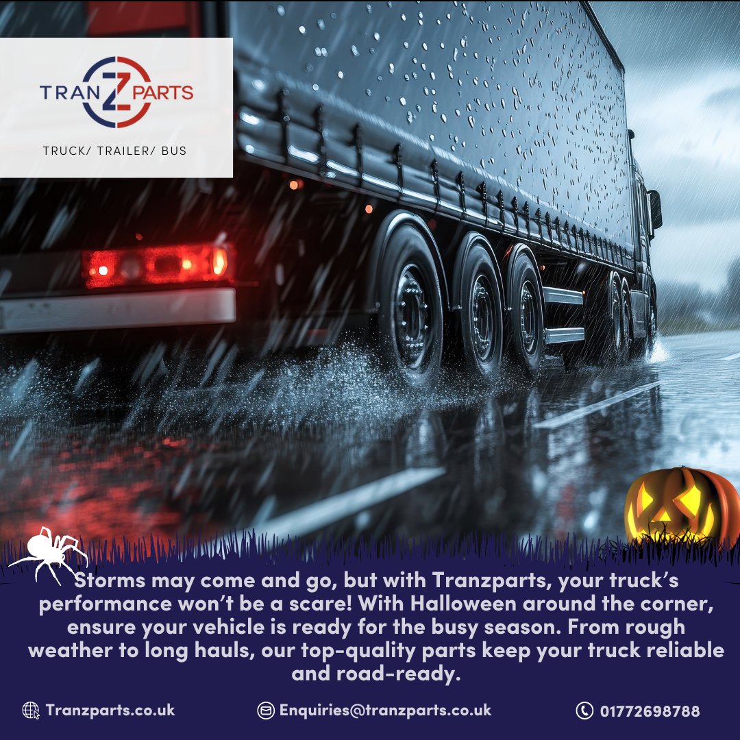 After the weekend storm, is your truck ready for Halloween? 🎃 At Tranzparts, we provide high-quality parts for brakes, suspension, lighting, and more. Stock up now to avoid spooky breakdowns on the road! Ensure your truck is ready for whatever this season brings!
#Tranzparts