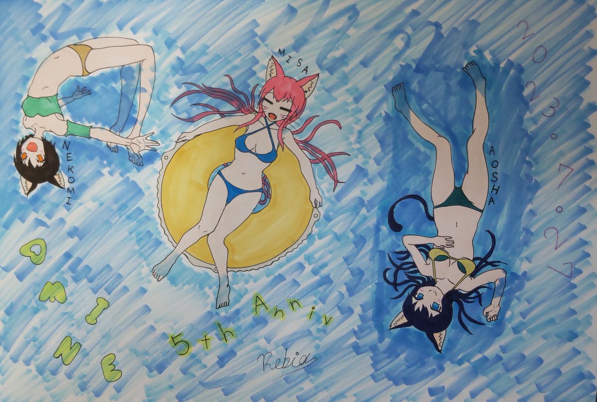 rebianeco's tweet photo. 他所の娘さんをお借りしつつ、うちのミサちゃんとユニット組ませた3人組のAMINEグループの絵を描いたりしてます。
 #AMINE企画 https://t.co/M5AVVJmEtV