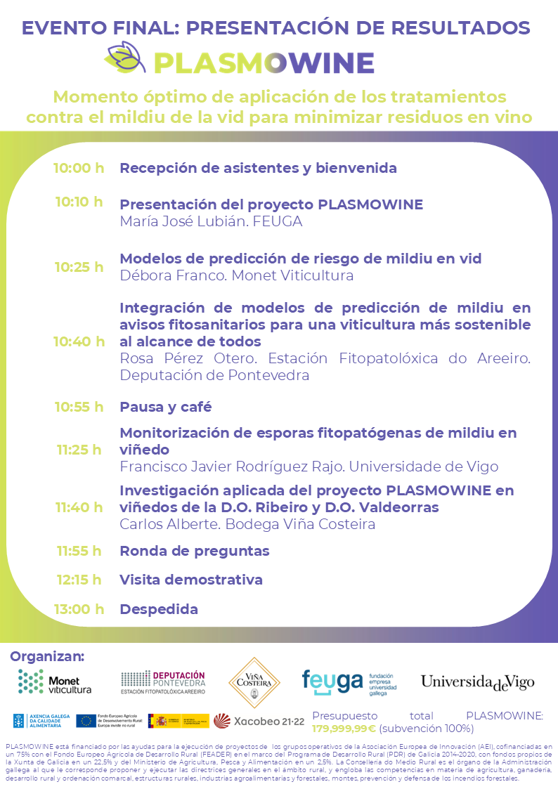 plasmowine's tweet photo. ¡No te pierdas el Evento Final del GO @plasmowine!🍇F. Javier Rodríguez Rajo, del Grupo de investigación de Planta, Suelo y Aprovechamiento de subproductos de la @uvigo, hablará sobre monitorización de esporas fitopatógenas de mildiu en viñedo, un tema clave para el sector. https://t.co/A3ND85BKaW
