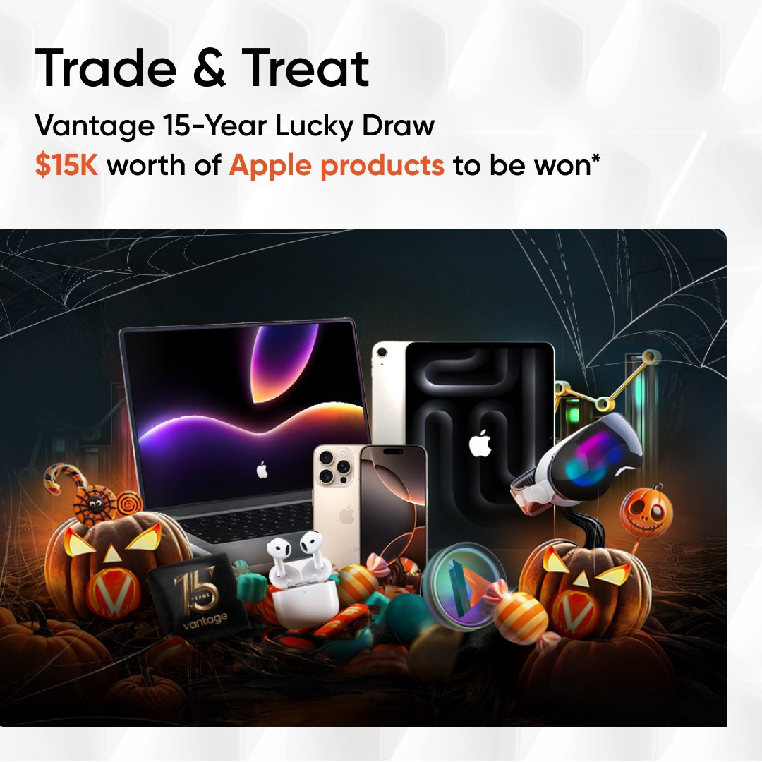 vantagemarkets's tweet photo. We are celebrating our 15th anniversary by giving away iPhones, MacBooks, Apple Vision Pro and more*.
Join our spooky lucky draw and win big. 👻
Promotion runs from 21 October - 17 November 2024: https://t.co/zg8mCZUKeO
#TradeAndTreat #vantage15
*Terms and Conditions apply. https://t.co/Jr5TpicblT