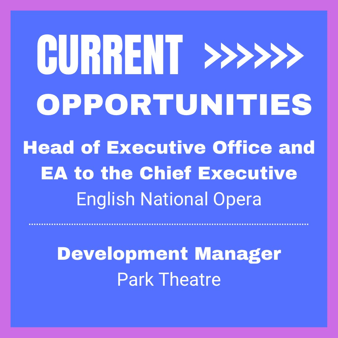 🚨 ARTS JOBS ROUND-UP 🚨

New week, new opportunities 🤩

Explore all our thrilling new jobs in theatre and the arts from all across the UK  🎭 

⭐️ Head of Executive Office and EA to the Chief Executive <a href="/E_N_O/">English National Opera</a> 
⭐️ Development Manager <a href="/ParkTheatre/">Park Theatre</a> 

THREAD (1/4) 🧵
