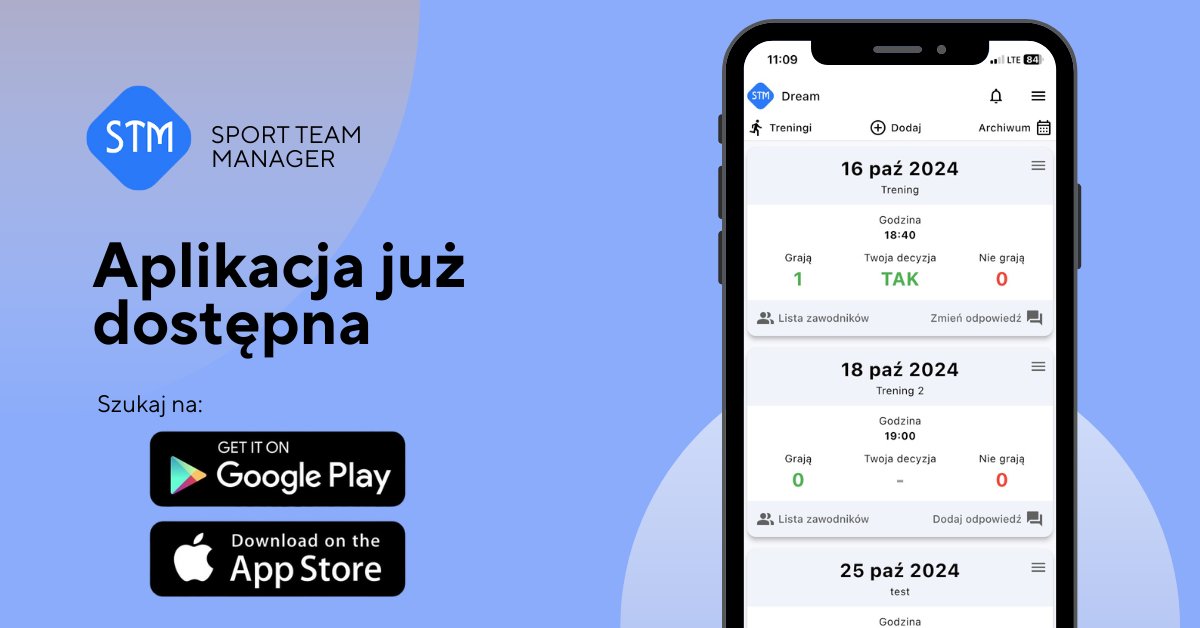 Aplikacja STM już dostępna! 🚀 
 Z radością ogłaszamy, że nasza aplikacja STM właśnie pojawiła się w sklepie! Jeśli jesteś pasjonatem sportów drużynowych, ta aplikacja jest stworzona właśnie dla Ciebie. 
App store - lnkd.in/dxyKNswy
Google Play - lnkd.in/dsJwtywJ