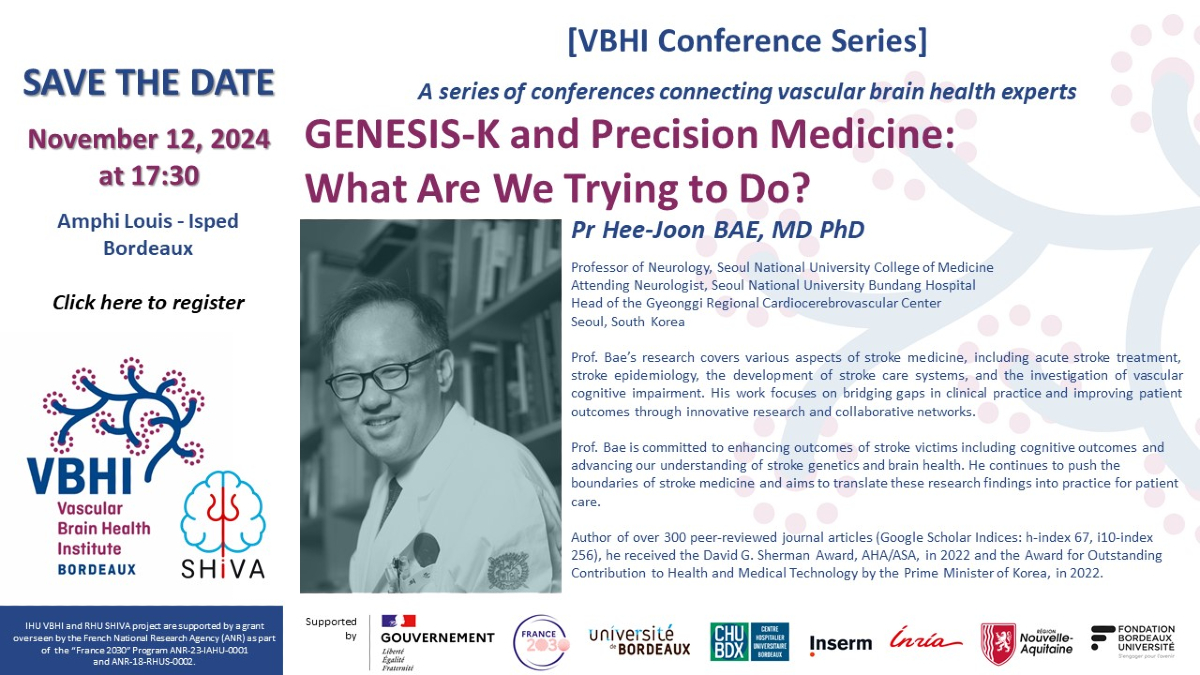 📢 #Conference #PublicHealth

"GENESIS-K and Precision Medicine: What Are We Trying to Do?"

🗣️ Speaker:  𝐏𝐫 𝐇𝐞𝐞-𝐉𝐨𝐨𝐧 𝐁𝐀𝐄
📅 𝐖𝐡𝐞𝐧? 12/11/24, 5.30 - 6.30 pm
📍 𝐖𝐡𝐞𝐫𝐞? University of Bordeaux

🔗 Register: i.mtr.cool/poqbkqohws