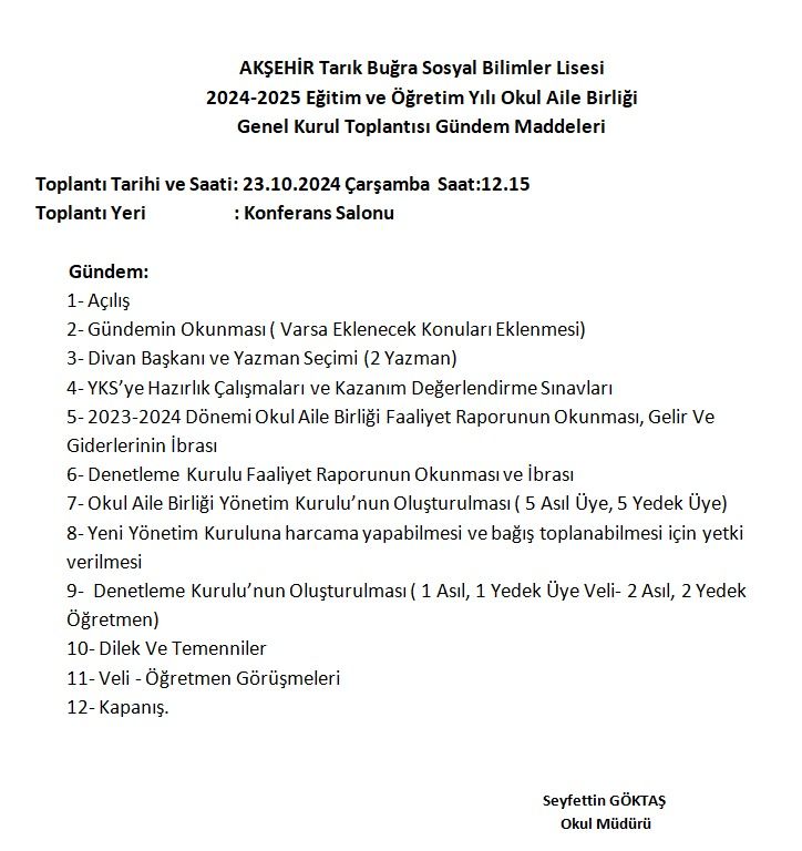 aksehirsbl's tweet photo. 23 Ekim 2024 Çarşamba, Saat 12:15'te Okul Aile Birliği Veli Toplantısı Yapılacaktır. Tüm velilerimizin katılımını bekliyoruz. https://t.co/3CknO5OPRg