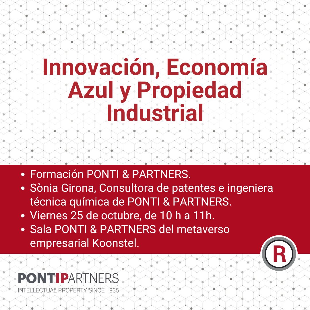 FORMACIÓN: La Blue Technology y la economía azul, al alza ¿Una nueva oportunidad de negocio?

Descubre su crecimiento a nivel tecnológico con Sònia Girona, consultora de patentes de PONTI &amp; PARTNERS

✍️ secpho.org/agenda/ponti-i…
📍Sala PONTI &amp; PARTNERS de Koonstel
⏰ de 10h a 11h.